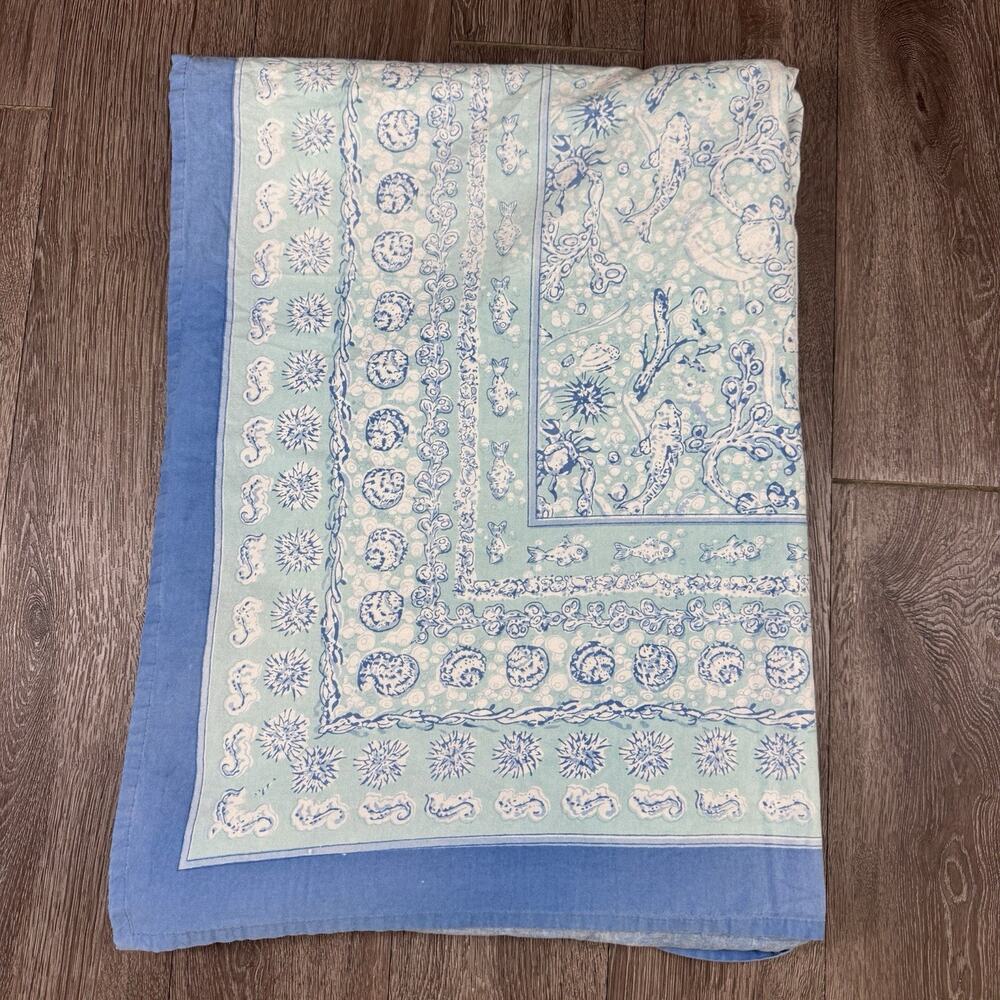 Couleur Nature Paris Cotton Tablecloth 106 x 70 Blue Sea Life Fish Coastal